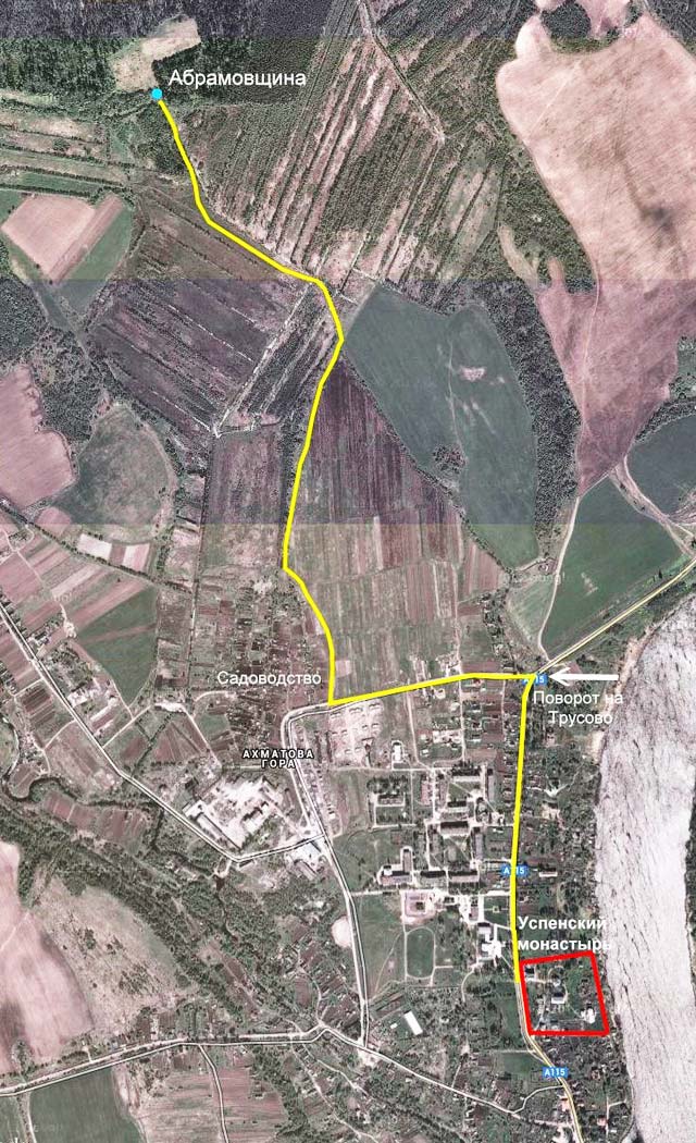 Карта с маршрутом крестного хода из Староладожского Свято-Успенского девичьего монастыря на Абрамовщину