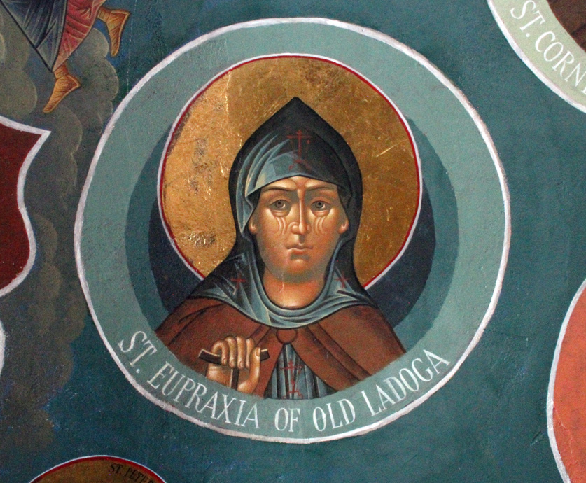 Святая Евпраксия Староладожская (Saint Eupraxia of Old Ladoga), фреска в нижнем храме мужского монастыря в 
честь Германа Аляскинского, с. Платина, Калифорния, США