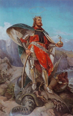 «Св. Олаф II, король Норвегии» (1893 год), художник Пиус Велонски, церковь Св. Карла в Риме «Св. Олаф II, король Норвегии» (1893 год), художник Пиус Велонски, церковь Св. Карла в Риме