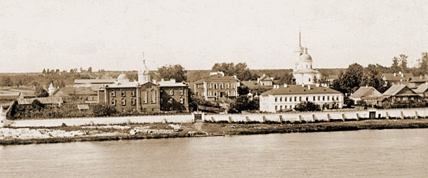 Староладожский Свято-Успенский девичий монастырь, вид с Волхова, дореволюционная фотография